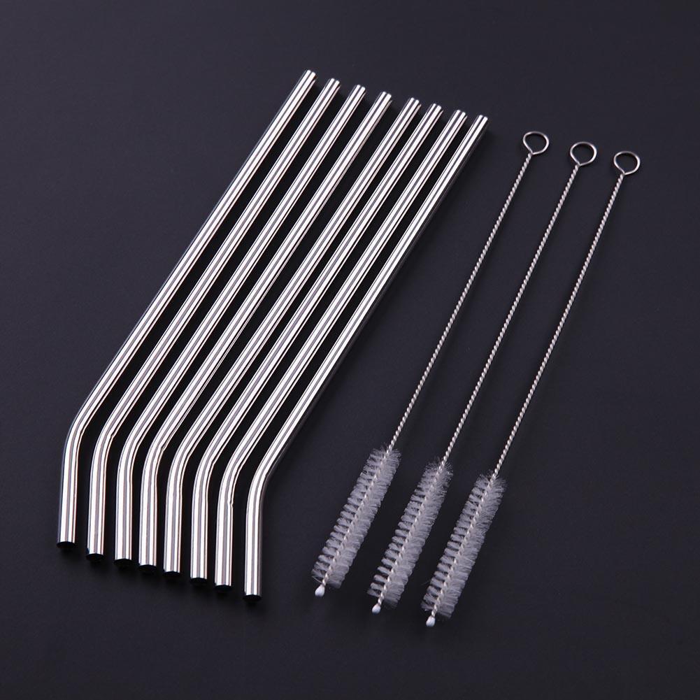 8Pcs Stainless Steel Metal Drinking Straw Straws with 3 Cleaner Brush Kit