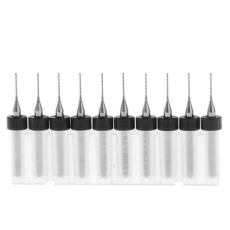 New 10Pc 0.6mm Tip 1/8" Shank Spiral Flute Tungsten Carbide Micro PCB Drill Bits