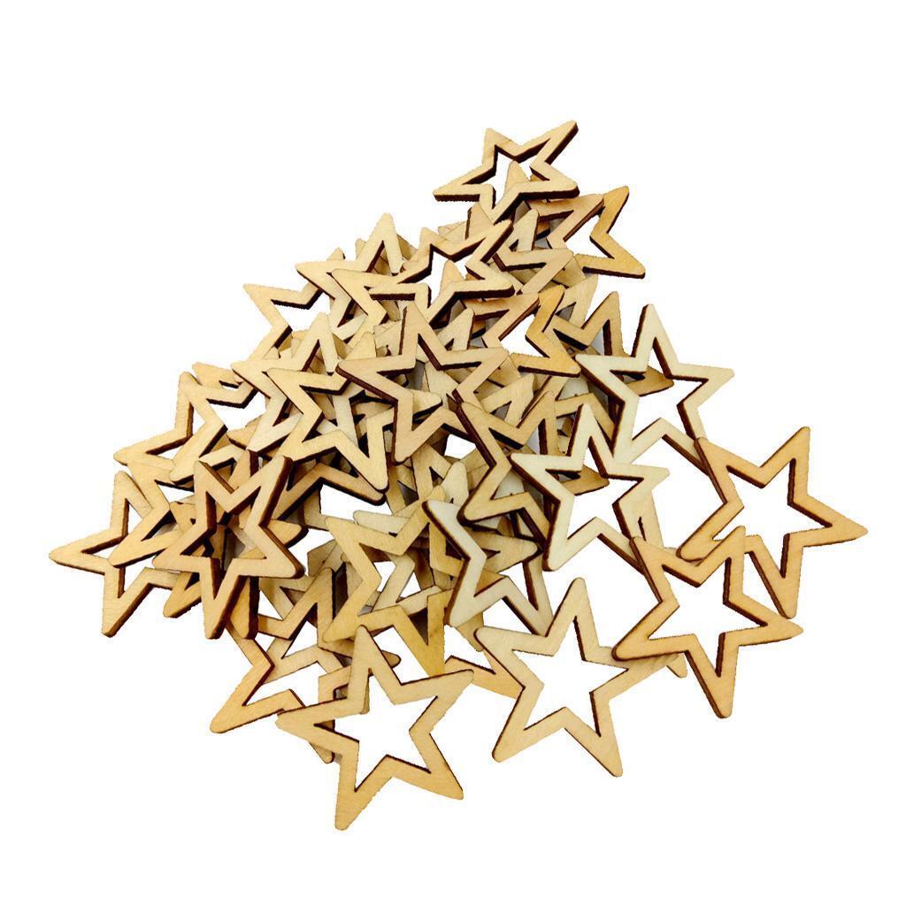 75 Pieces Unfinished Hollow Star Shape Wooden Embellishments 30 / 50mm