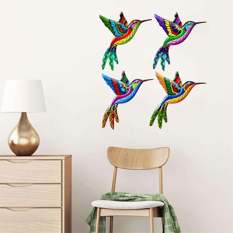 Wrought Iron Hummingbird Ornament 4pcs/set Metal Wall Art Decor Hanging Pendants