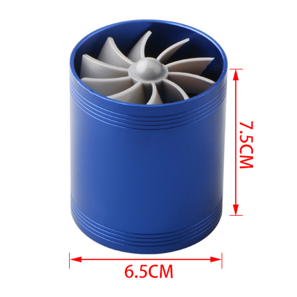 F1-Z Car Air Intake Double Turbine Refit Turbo Gas Fuel Saver Fan (Blue)