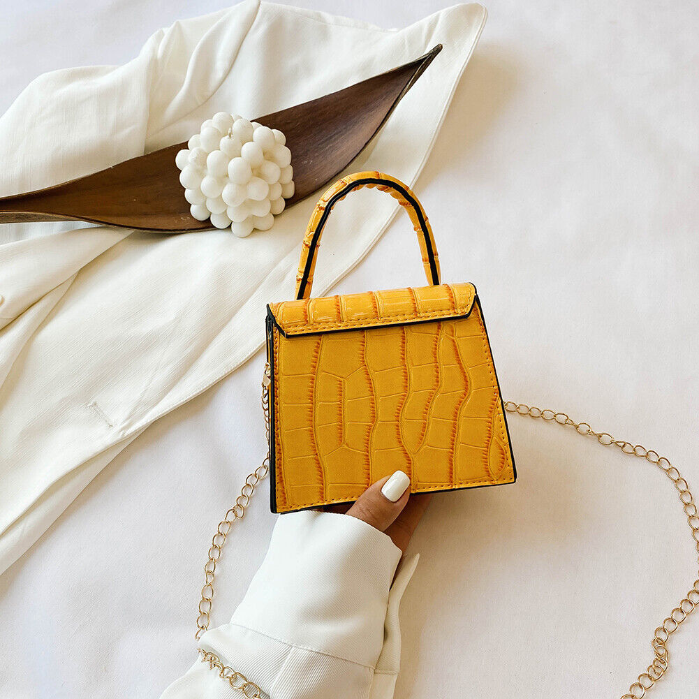 Women Mini Handbag Alligator PU Crossbody Tote Chain Shoulder Bags (Yellow)