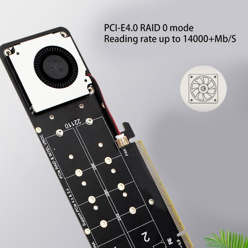 14000Mb/s NVME Adapter M.2 NVME M Key to PCIE 4.0 X16 Expansion Riser Card RAID
