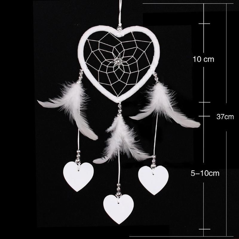 Handmade Heart Dream Catcher with Feather Wall Car Home Hanging Decor Ornament