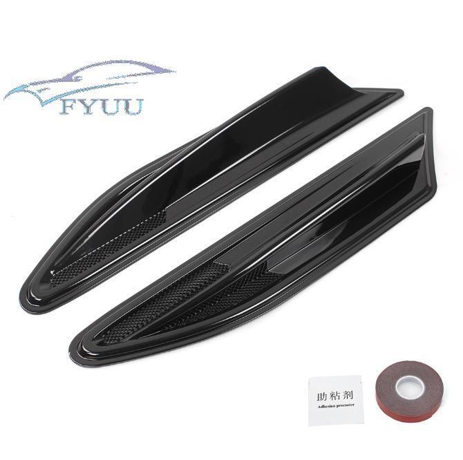 2 Pcs Plastic Glossy Black Car Side Fender Decorative Fin Air Outlet Vents Cover