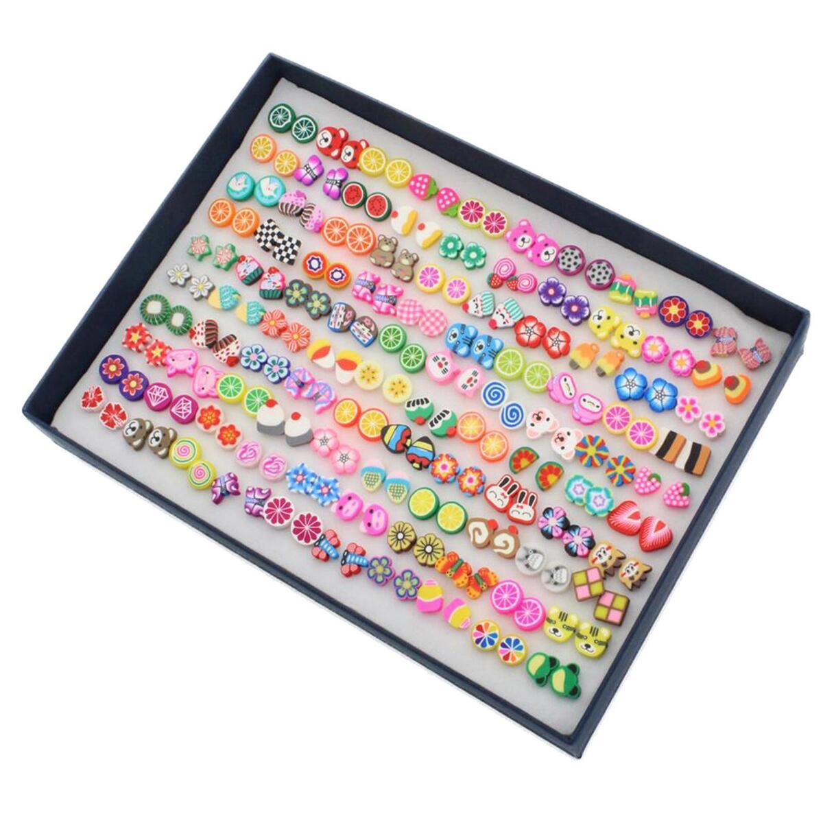 100 Pairs Assorted Stud Earring Women Teens School Girls Cartoon Fruit Shape