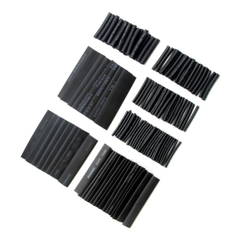 127xBlack Heat Shrink Tube Wire Wrap Cable Sleeve Assortment Kit Insulation Tube