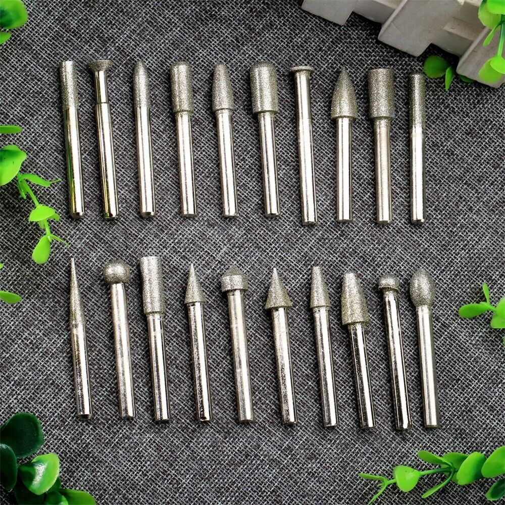20Pcs Diamond Coated Rotary Die Grinder Points Burrs burr 6mm shank Grit 120