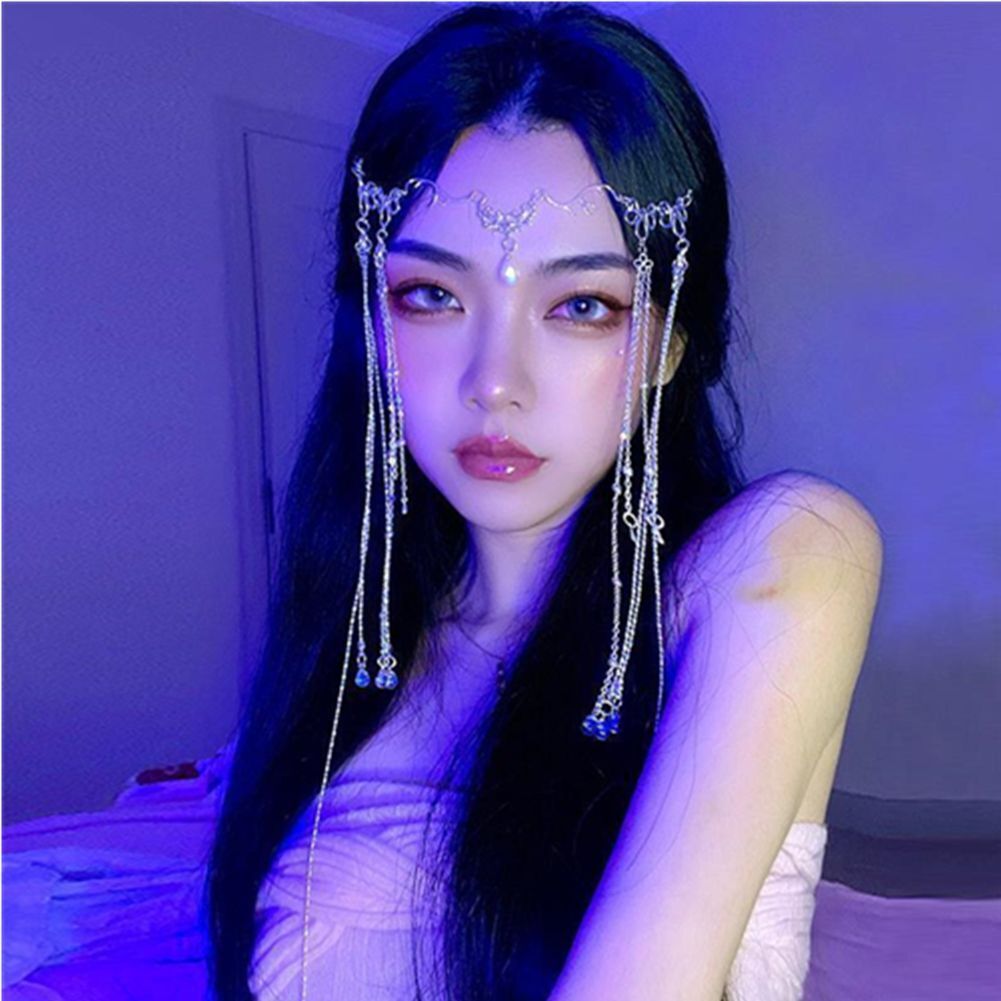 Antiquity Headdress Rhinestone Fringed Forehead Chain Long Tassel Headwear
