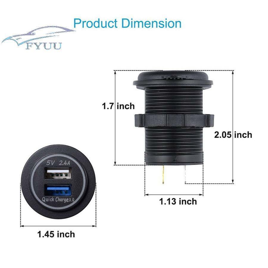 For Car Boat Marine Rv Charger Socket Power Outlet Quick Charge 3.0 / 2.4A Port