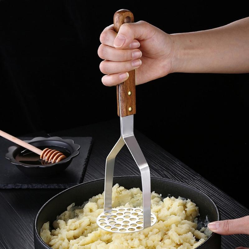 Potato Masher Stainless Steel Food Masher Utensil with Wood Handle Fruits Masher