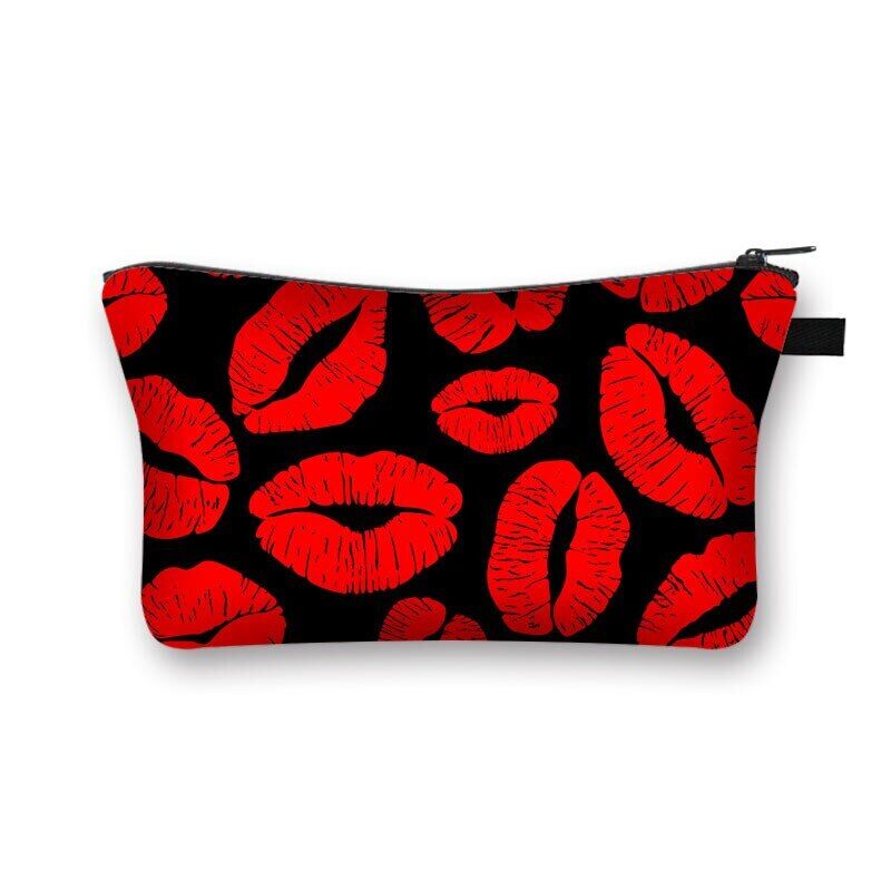 Red lips Printed Hand Hold Travel Storage Cosmetic Bag Toiletry Bag