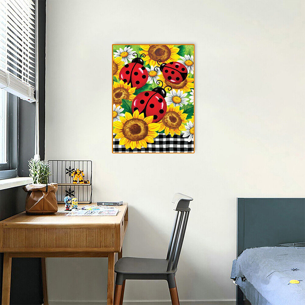 5D DIY Diamond Painting Sunflower Ladybug Full Round Drill Mosaic Pictures