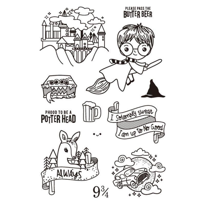 Castle Riding Broom Boy Silicone Clear Seal Stamp DIY Scrapbooking Emboss Album