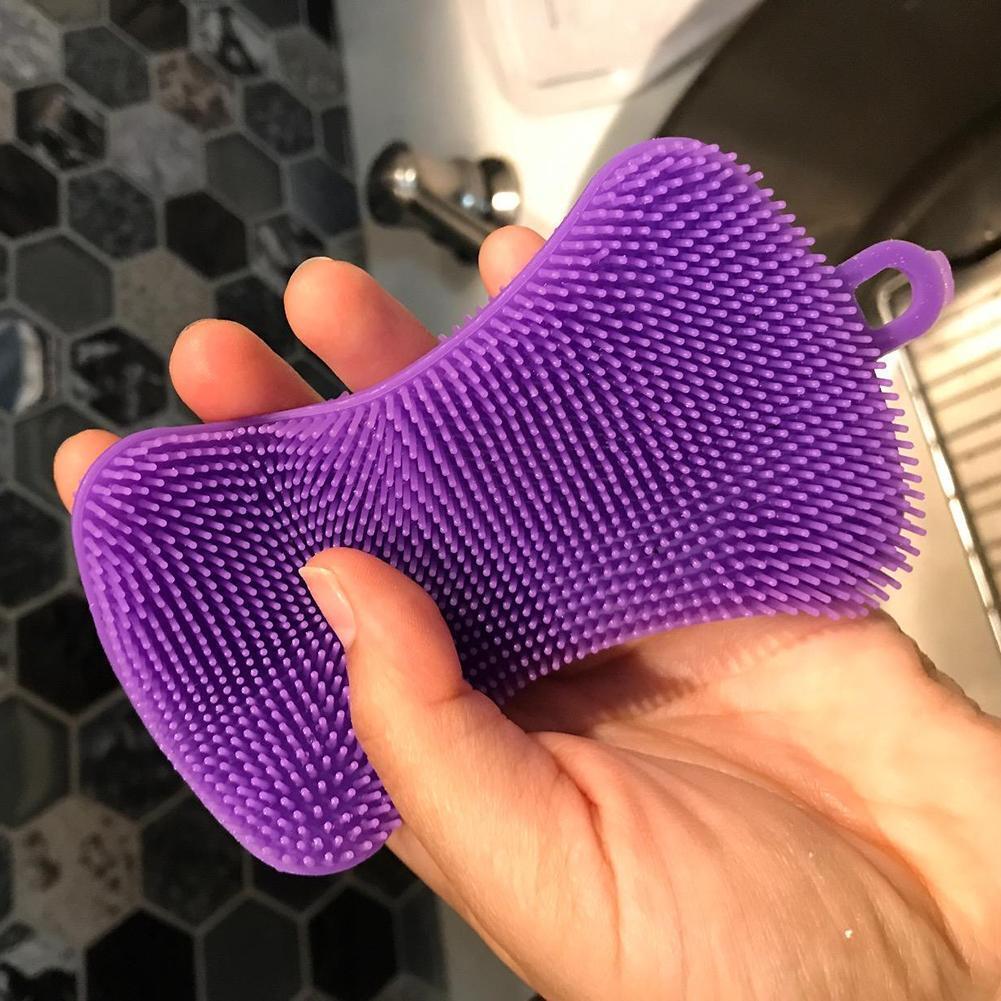 Silicone Dish Washing Brush Pot Pan Dish Sponge Cleaner Scrubber (Purple)