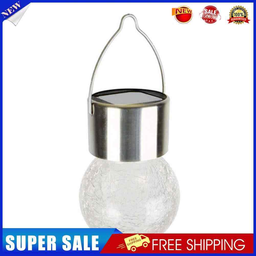 LED Solar Lamp Cracked Glass Ball Hanging Light Waterproof Garden Decor (F)