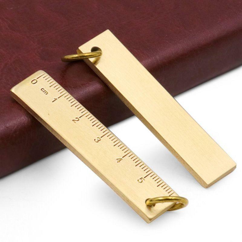 6cm Mini Copper Ruler Book Markers Keychain Students Measuring Drafting Supplies