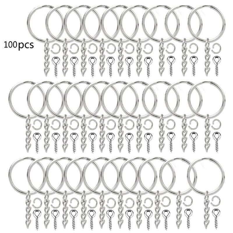 100 Pieces 30mm Flat Key Chain Rings Screw Eye Pin Split for DIY Craft Jewelry