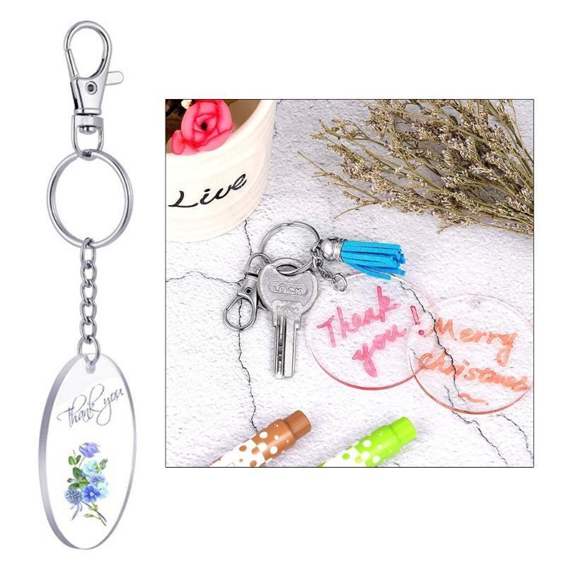 Acrylic Keychains Blank Colorful Tassels Bead Chains Metal Decoration Keyrings