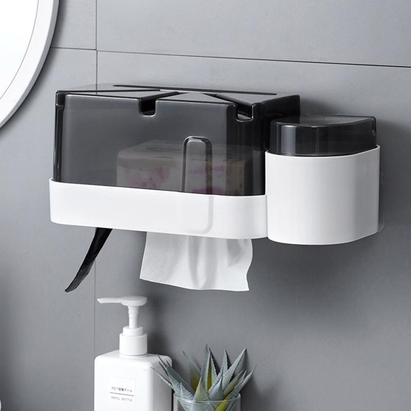 Waterproof Toilet Paper Holder Wall Adhesive Tissue Box Garbage Bag Organizer