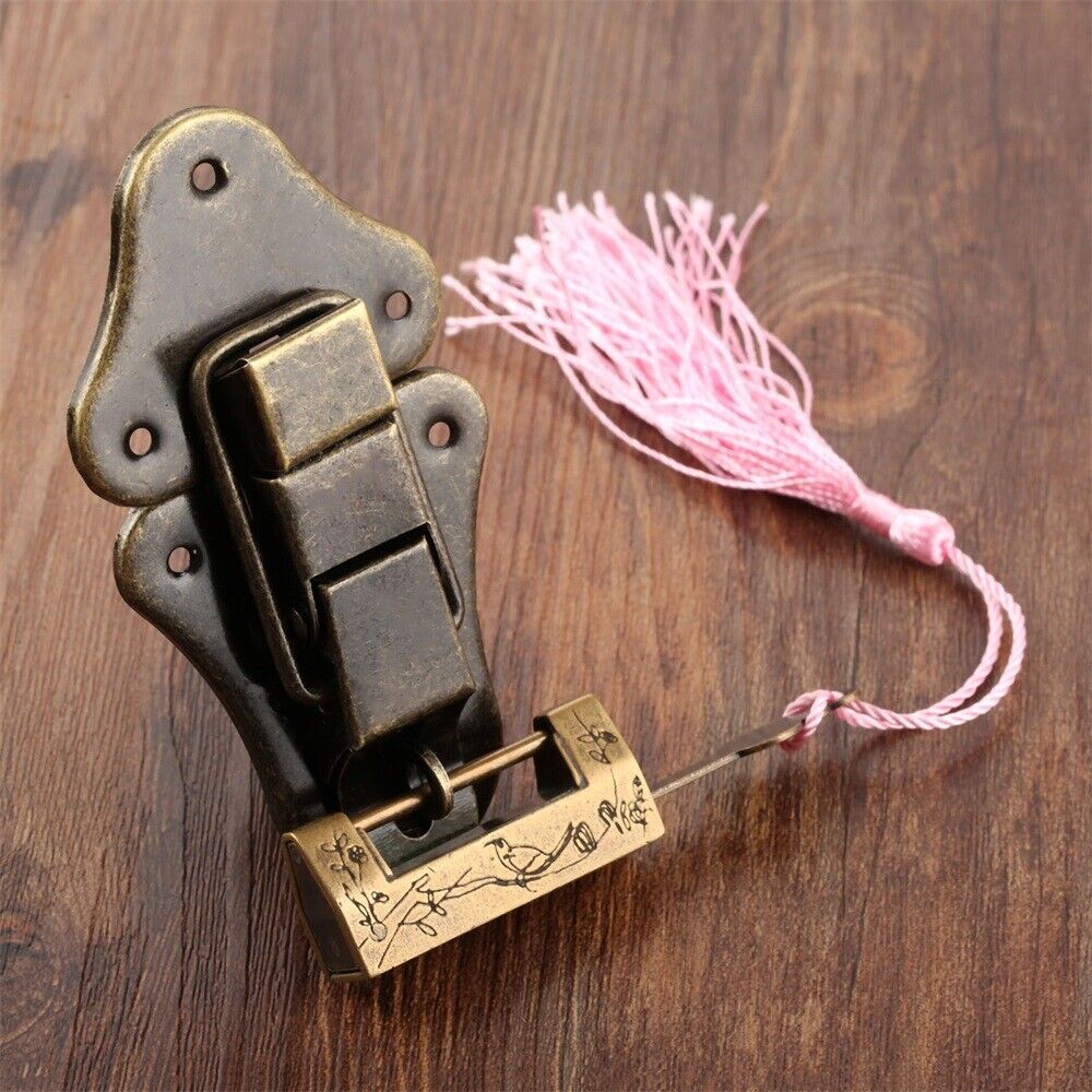 Unique Carved Bird Flower Chest Jewelry Box Suitcase Padlock & Toggle Latch Hasp