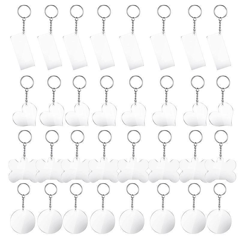 32 Pcs/set Acrylic Blank Clear Ornament Pendants Rectangle Love Round Bone Blank