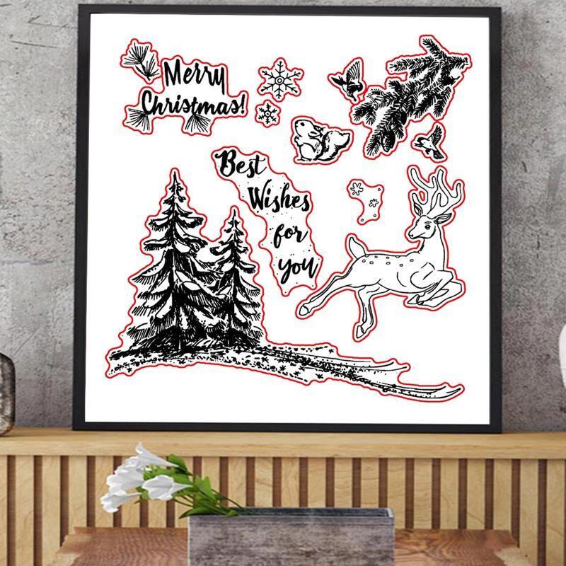 Merry Christmas Deer Metal Cutting Dies And Clear Stamp Set For DIY Scrapbooking