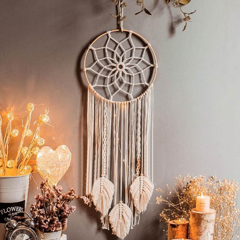 Bamboo Ring Dream Catcher Cotton Woven Tapestry Bohemian Wall Hanging Pendant