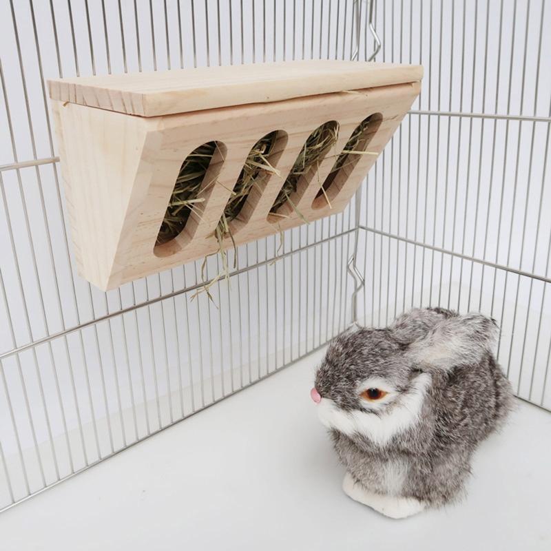 Rabbits Hay Food Case with Lid Wooden Grass Basket for Bunny Hamsters Guinea Pig