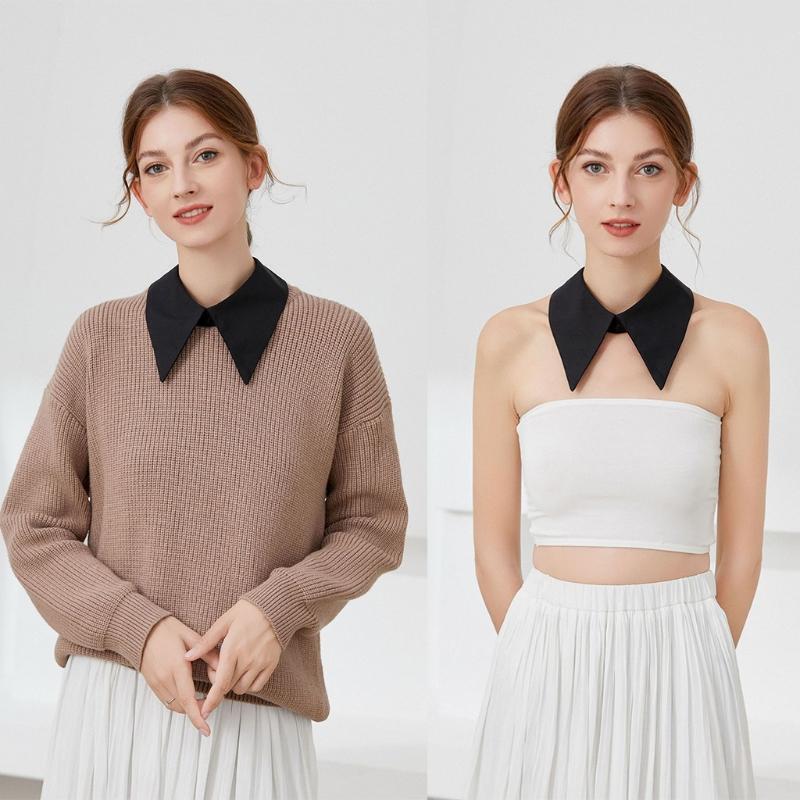 Women Girls Faux False Collar Lady Blouse Detachable Black Lapel Choker Necklace