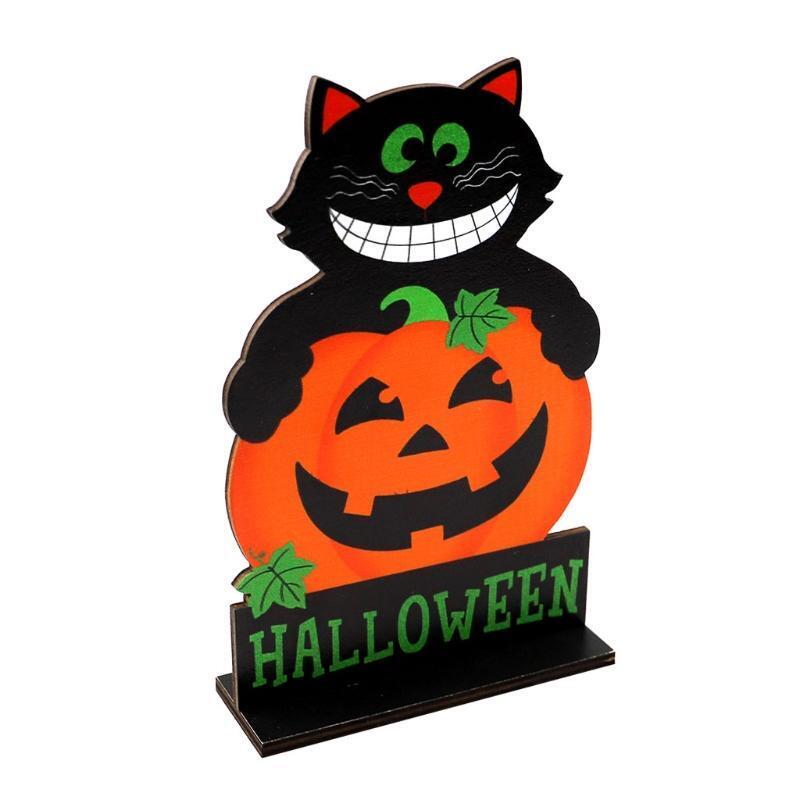 Halloween Wooden Sign Pumpkin Cat Table Topper Decor Centerpiece Party Ornament