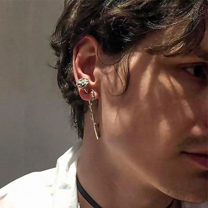 Long Rose Ear Stud Earrings Flower Piercing Earring Fashion Punk Jewelry