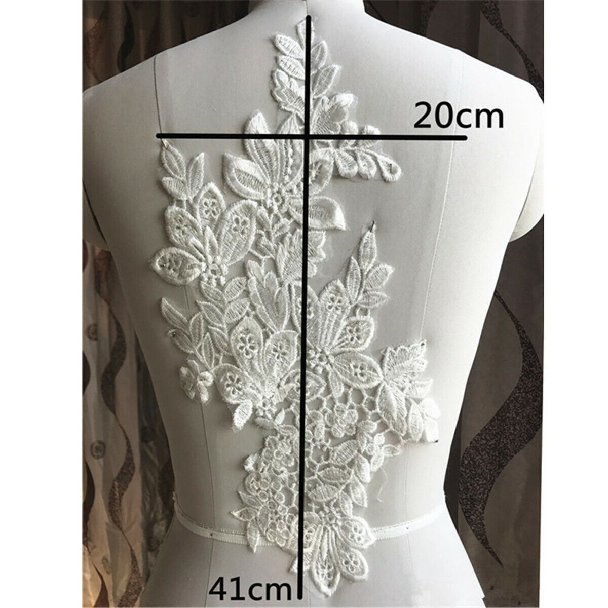 1 Pair Applique Lace Trim Embroidery Sewing Motif DIY Wedding Bridal Crafts