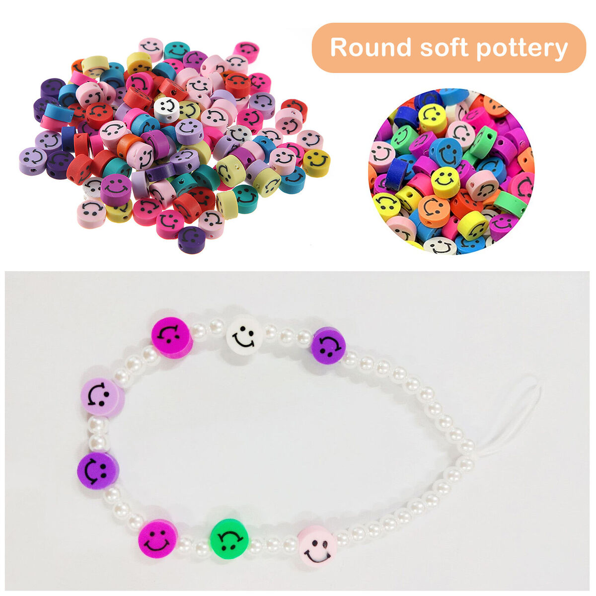 Smile Face Beads-Round Polymer Clay Beads DIY Jewelry Necklace Making Kit