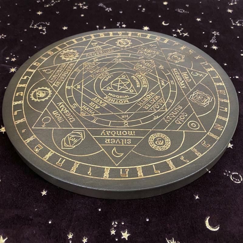 Witch Divination Pendulum Board Seven Chakra Crystal Energy Disk Oak Astrolabe