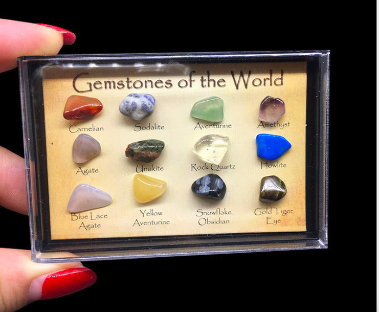 12Pcs Rock Collection Mix Gems Crystals Natural Mineral Ore Specimens Box Decor