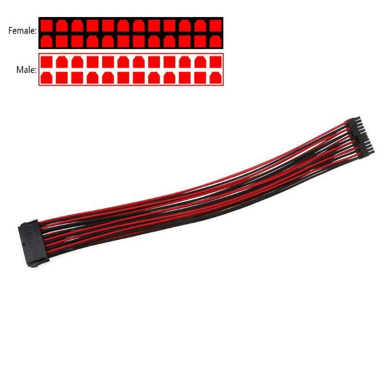 High quality 24Pin ATX EPS PSU Black & Red Single Sleeved Power Extension Cable