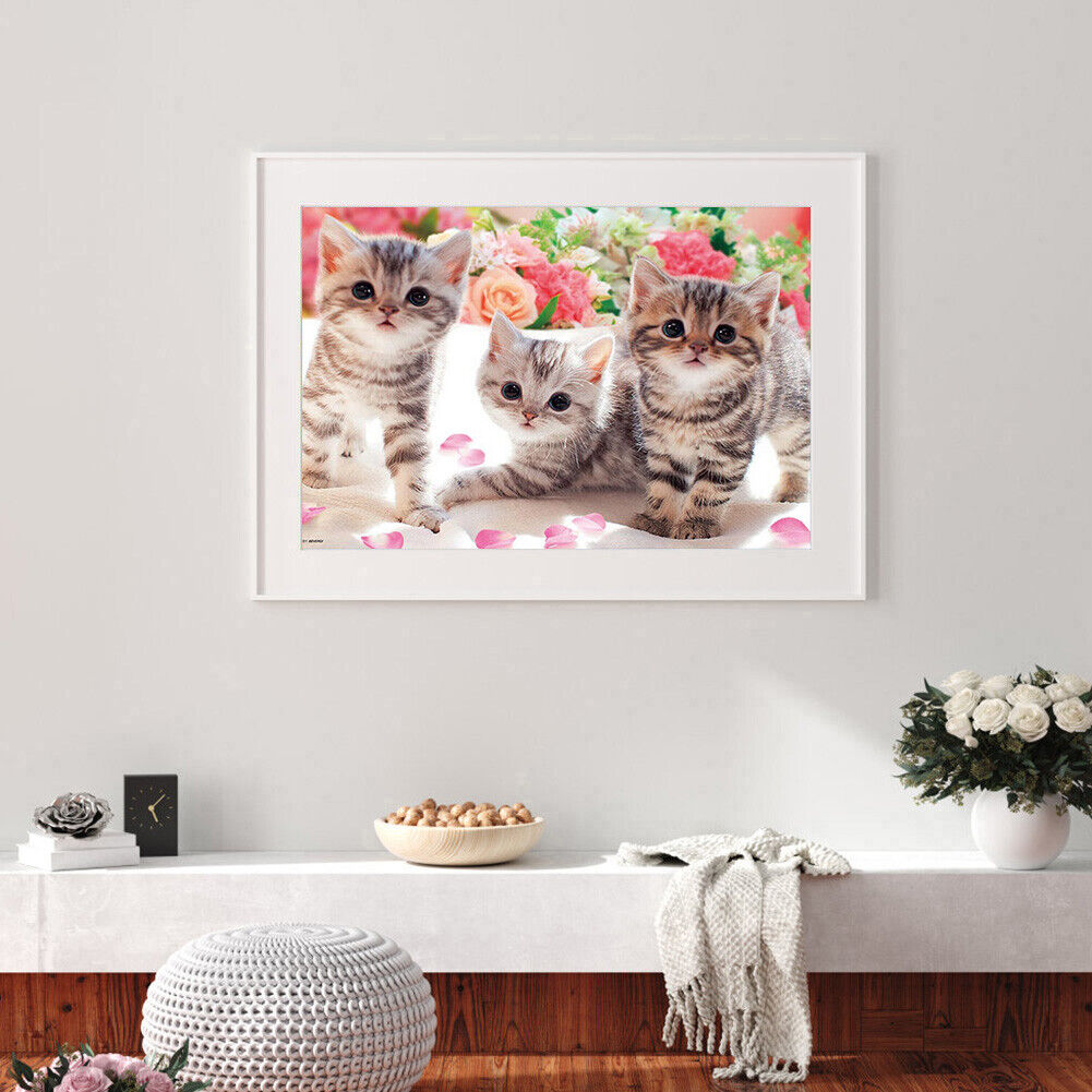 5D DIY Diamond Painting Full Drill Three Kittens Embroidery Animal Mosaic