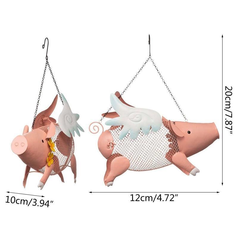 Hanging Bird Feeder Metal Seed Feeders Flying Pig Shape Garden Decoration