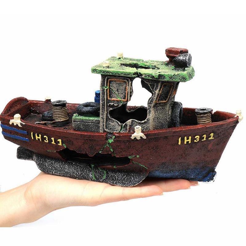 Fishing Boat Shipwreck Shelter Fish Tank Landscaping Ornament Simulation Crafts