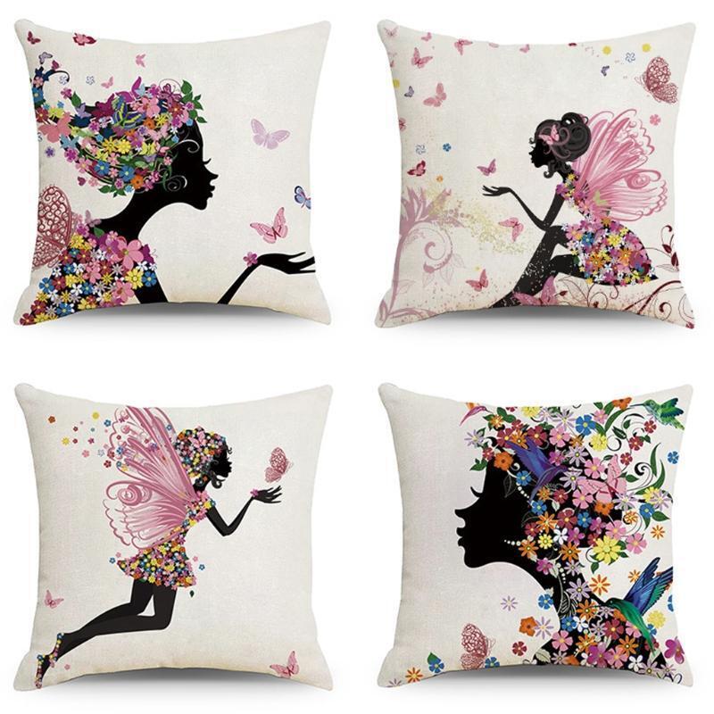 Set of 4 Spring Flower Decorative Throw Pillow Covers Cushion Cases 18 x 18 Inch