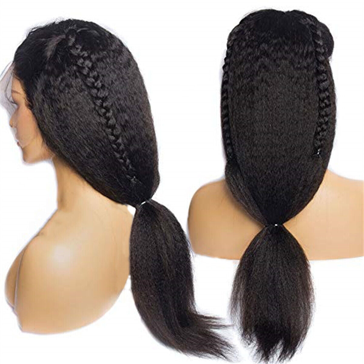 Synthetic Black Wig Kinky Straight Yaki Hair Lace Front Wigs Long Hair for Women