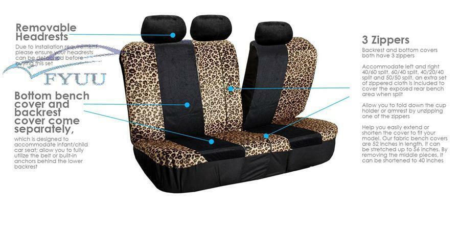 5 Seat Lush Velour Seat Cover Split Bench Leopard Full Set For Car SUV Truck