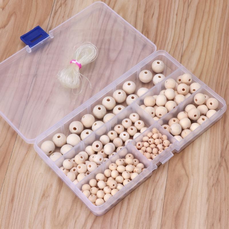 220 Raw Wood Beads for Craft Decoration Round Beads Garland Home Christmas Decor