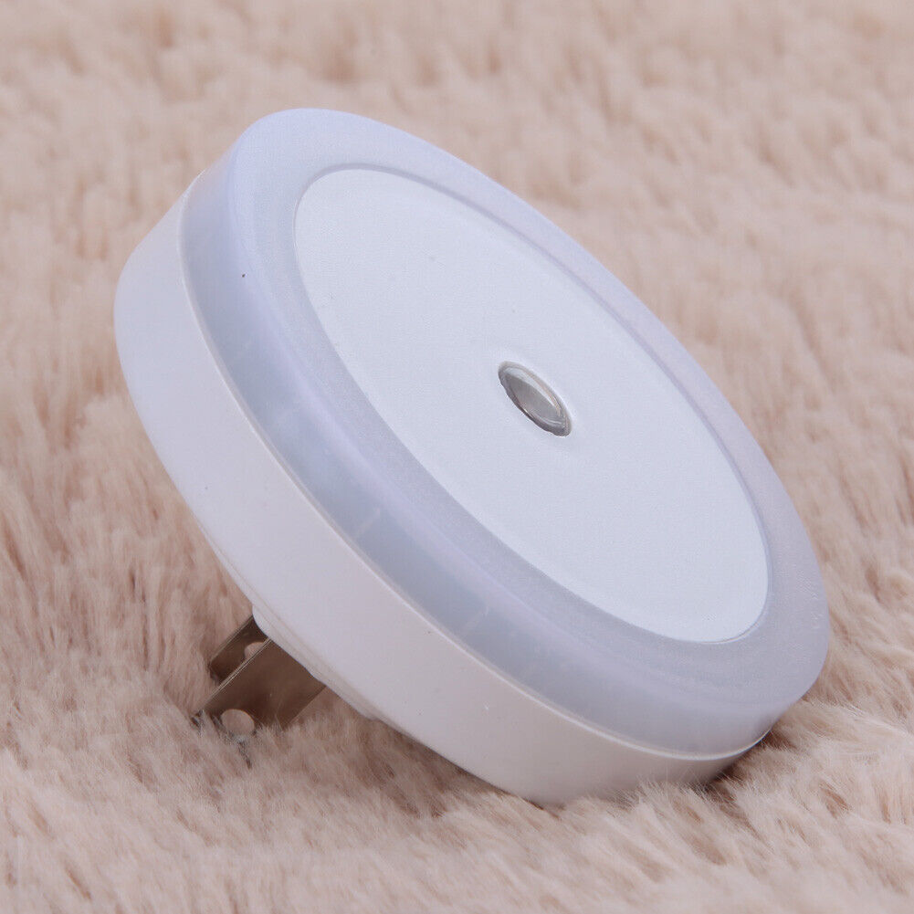 LED Light Sensor Control Night Light Round Bedroom Lamp (White)(US plug)