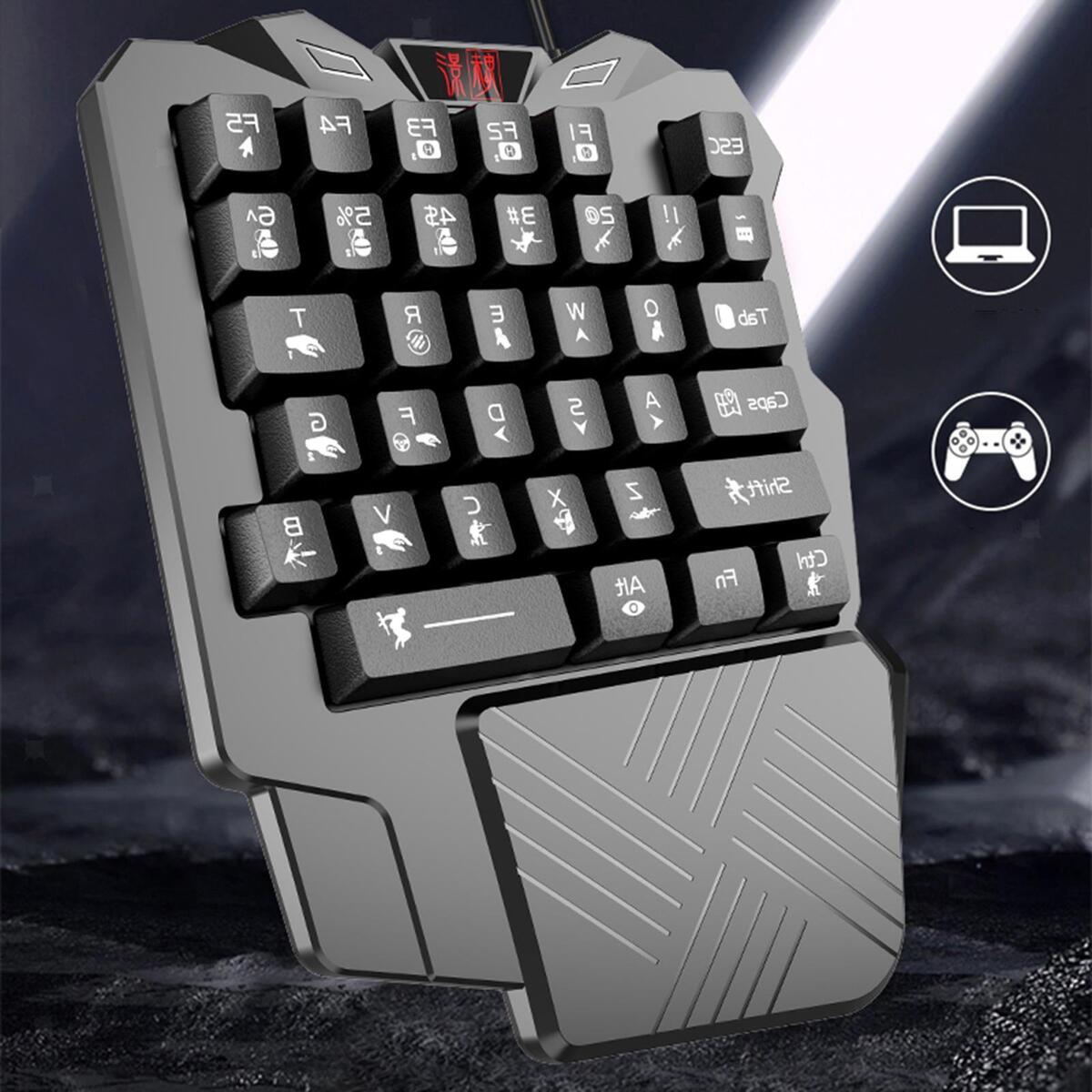 One Handed Gaming Keyboard 35 Keys Portable with Wrist Support for Game