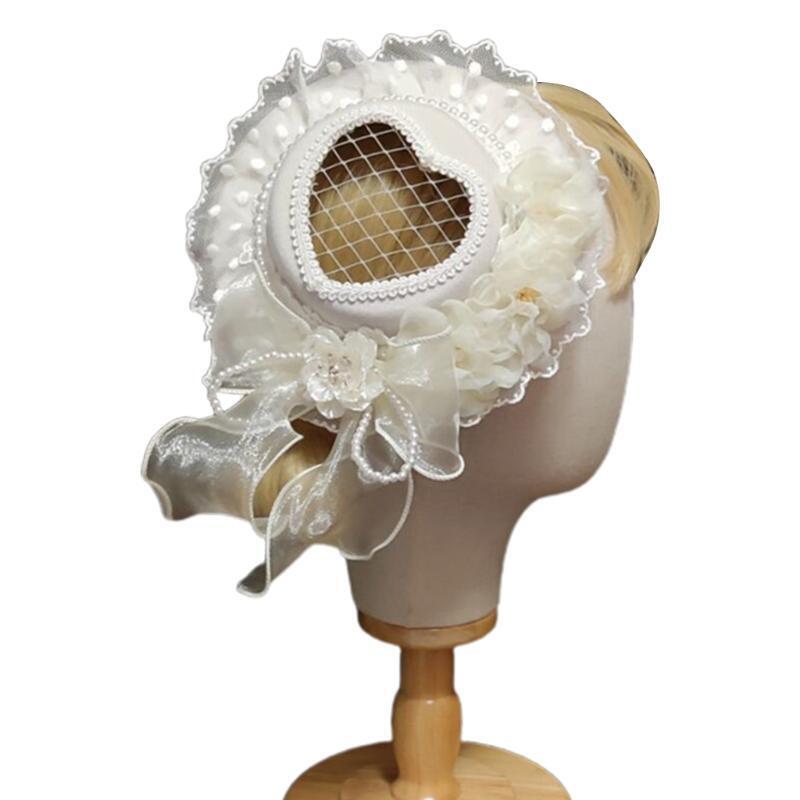 Ribbon Bows Top Hat for Women Lolita Floral Lace Headdress Tea Party Headwear