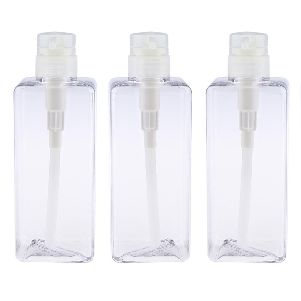 3x Empty Plastic Shampoo Conditioner Pump Bottle Refillable Container Clear