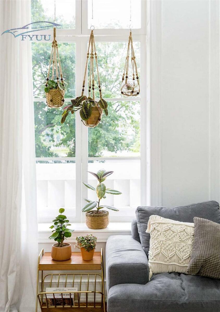 1pc Wood Beads Decorative 35 Inch Plant Hanger Planter Basket Flower Pot Holder