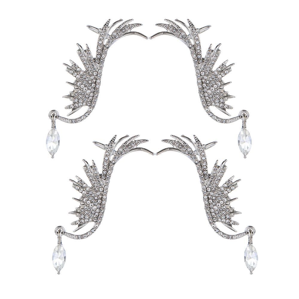 Earrings Zircon Dangle Drop Ear Clip Ear Stud Rhinestone Angel Wings Earrings
